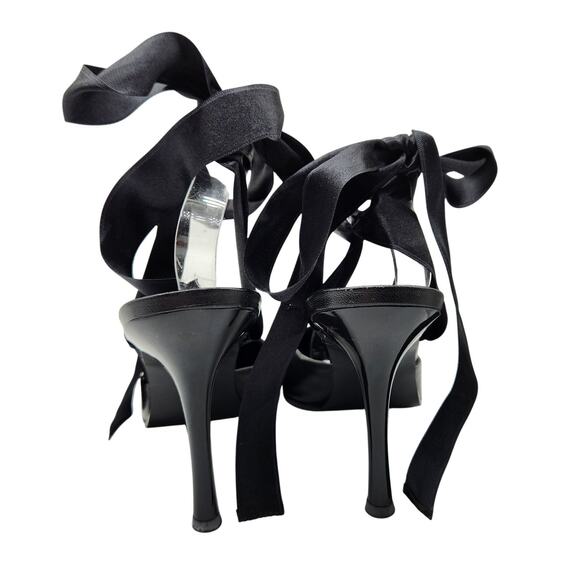 ALDO Black Satin Ribbon-Tie Heels – Size 39 (US 8.5) - Pointed Toe Y2K Chic - Picture 2 of 11